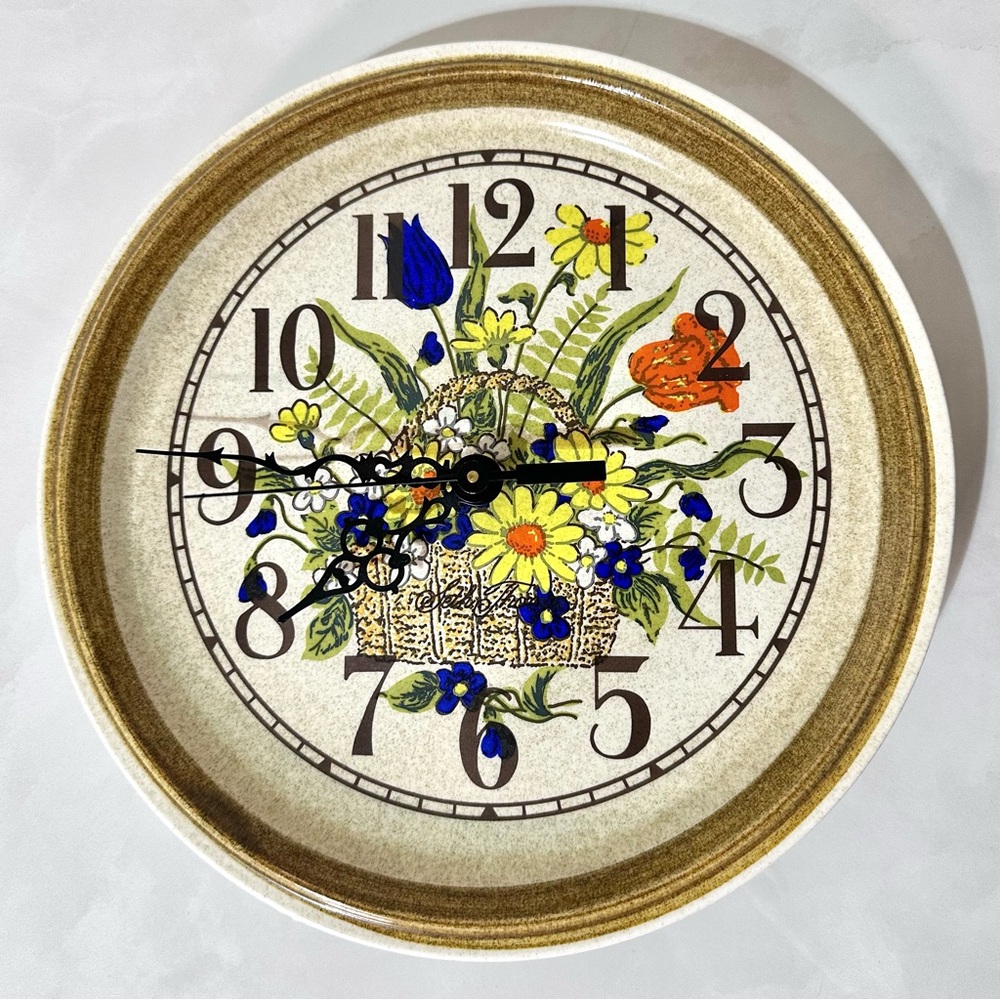 Vintage Seth Thomas Wall Clock Mikasa Garden Bouquet Plate Floral 10.75” Retro